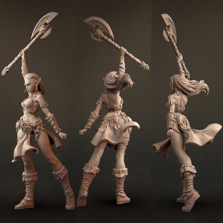 Sia the Elven Barbarian, Powerful NPC, Ernest Nemirovsky | Dungeons and Dragons | Pathfinder | Table Top RPG | 3D Printed Model