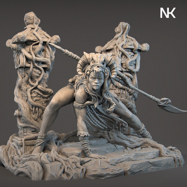 Azaka the Tribal Warrior, Powerful NPC, Ernest Nemirovsky | Dungeons and Dragons | Pathfinder | Table Top RPG | 3D Printed Model