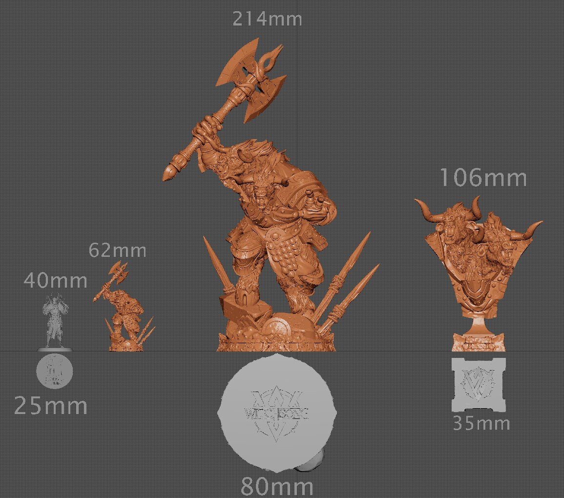 Twinhorn, Bust Option, Witchsong Miniatures | Dungeons and Dragons | Pathfinder | Table Top RPG | 3D Printed Model