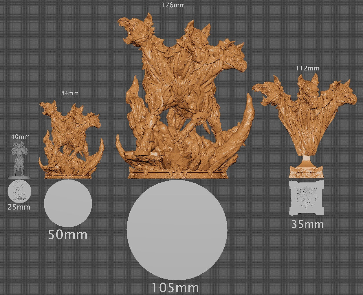 Cerberus, Guard of the Underworld, Witchsong Miniatures | Dungeons and Dragons | Pathfinder | Table Top RPG | 3D Printed Model