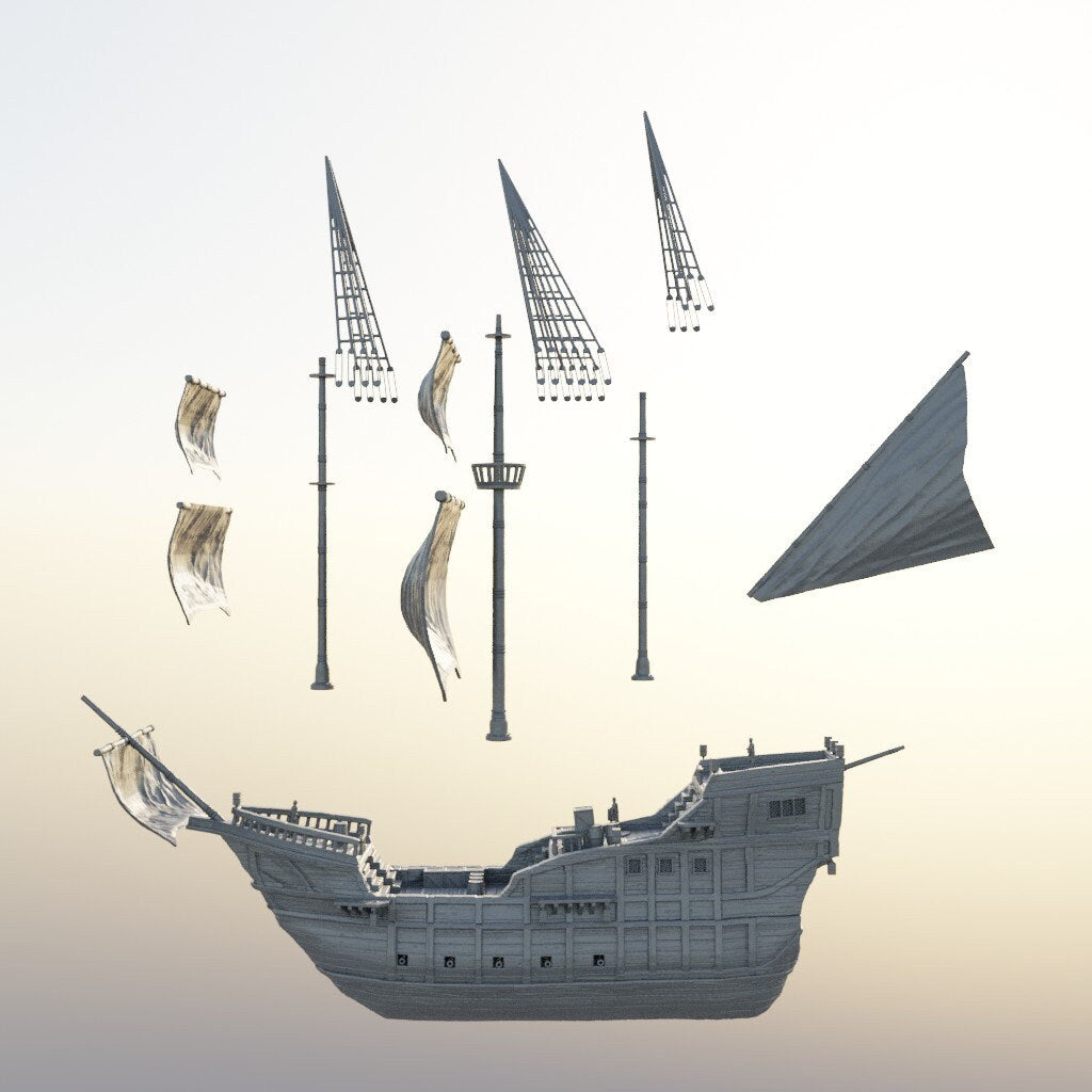 Merchants Ship, Miniature Land | Dungeons and Dragons | Pathfinder | Table Top RPG | 3D Printed Model