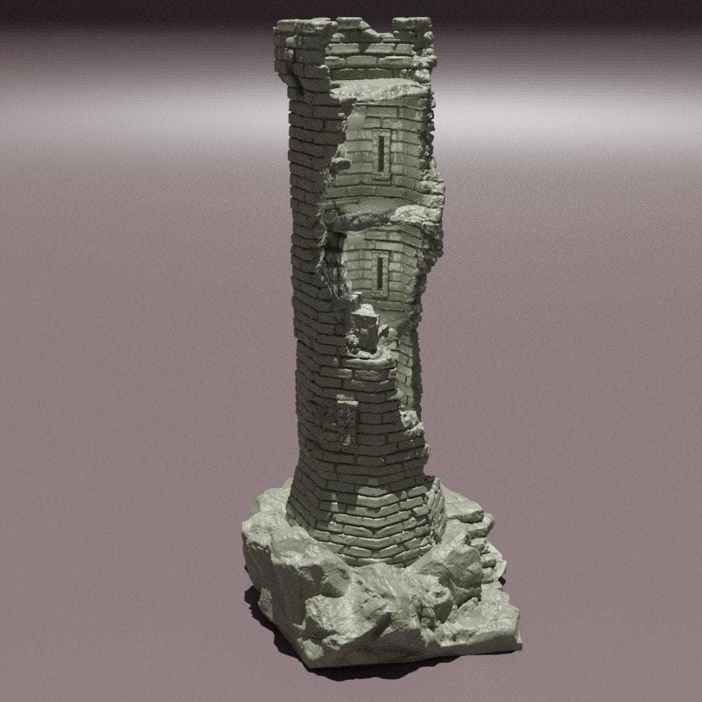Ruined Lookout Tower, Miniature Land | Dungeons and Dragons | Pathfinder | Table Top RPG | 3D Printed Model