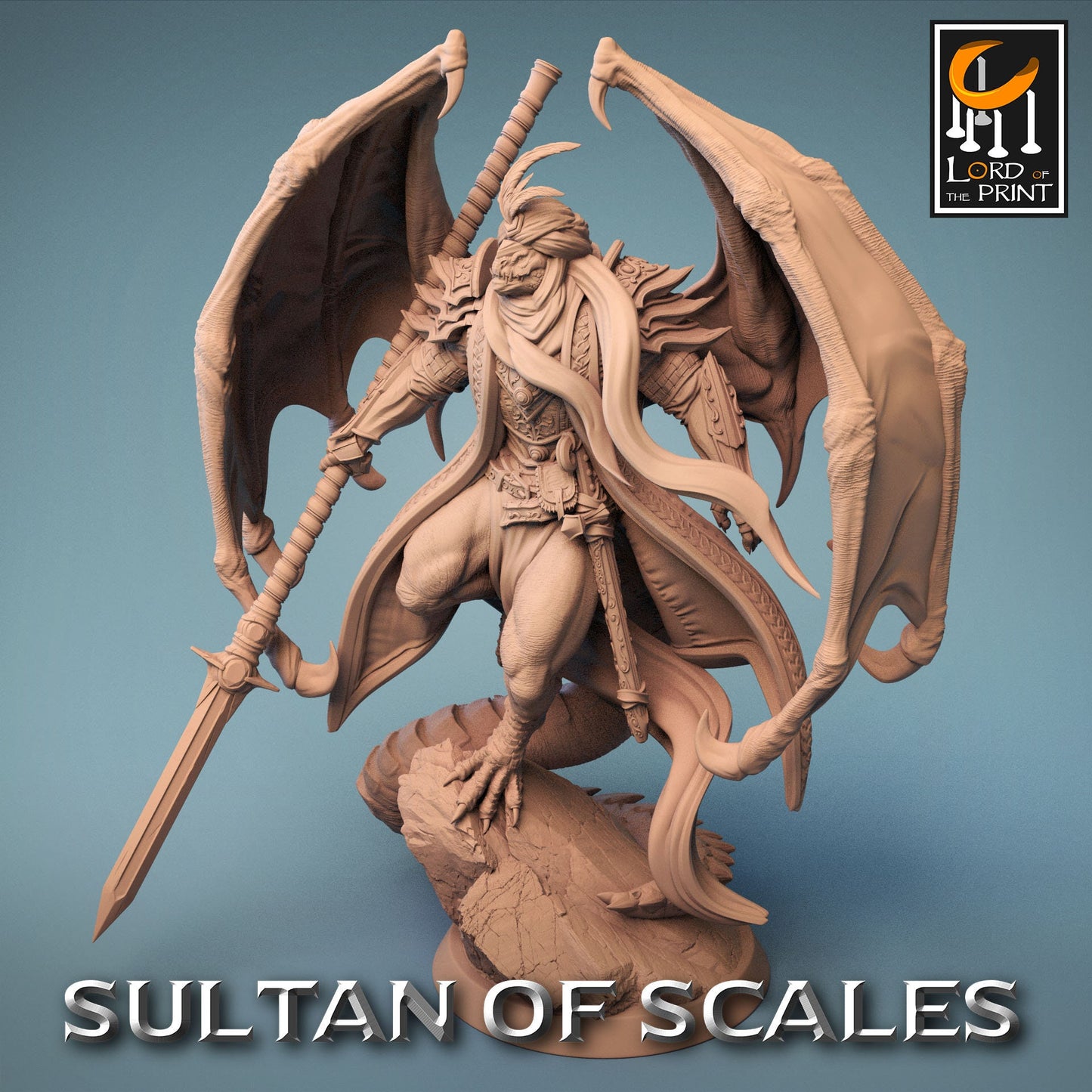Drakeide, Sultan of the Sands, Powerful NPC, Lord of the Print | Dungeons and Dragons | Pathfinder | Table Top RPG | 3D Printed Model