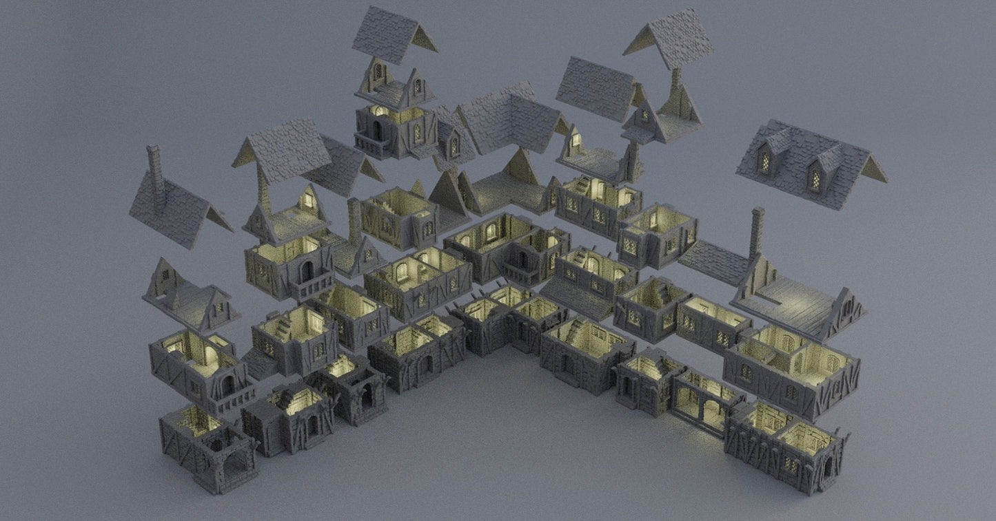 Modular Town District, Miniature Land | Dungeons and Dragons | Pathfinder | Table Top RPG | 3D Printed Model