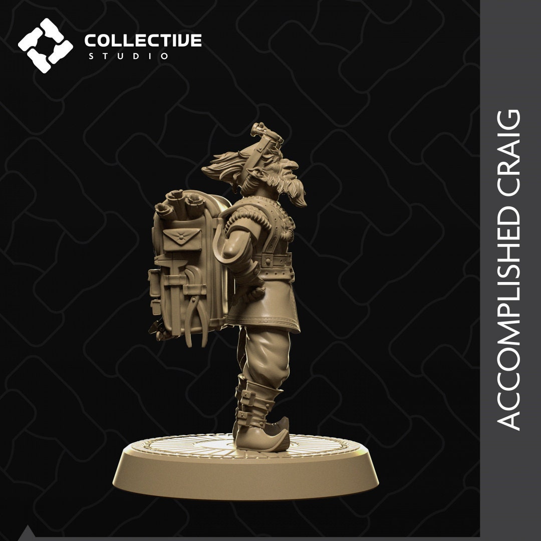 Craig, Gnome, 2 pose options, Collective Studios | Dungeons and Dragons | Pathfinder | Table Top RPG | 3D Printed Model