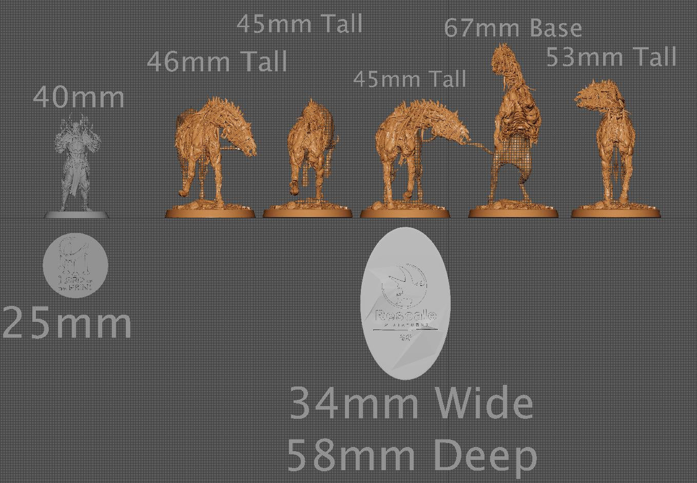 Wild Undead Horses, Pack 1, Rescale Miniatures | Dungeons and Dragons | Pathfinder | Table Top RPG | 3D Printed Model
