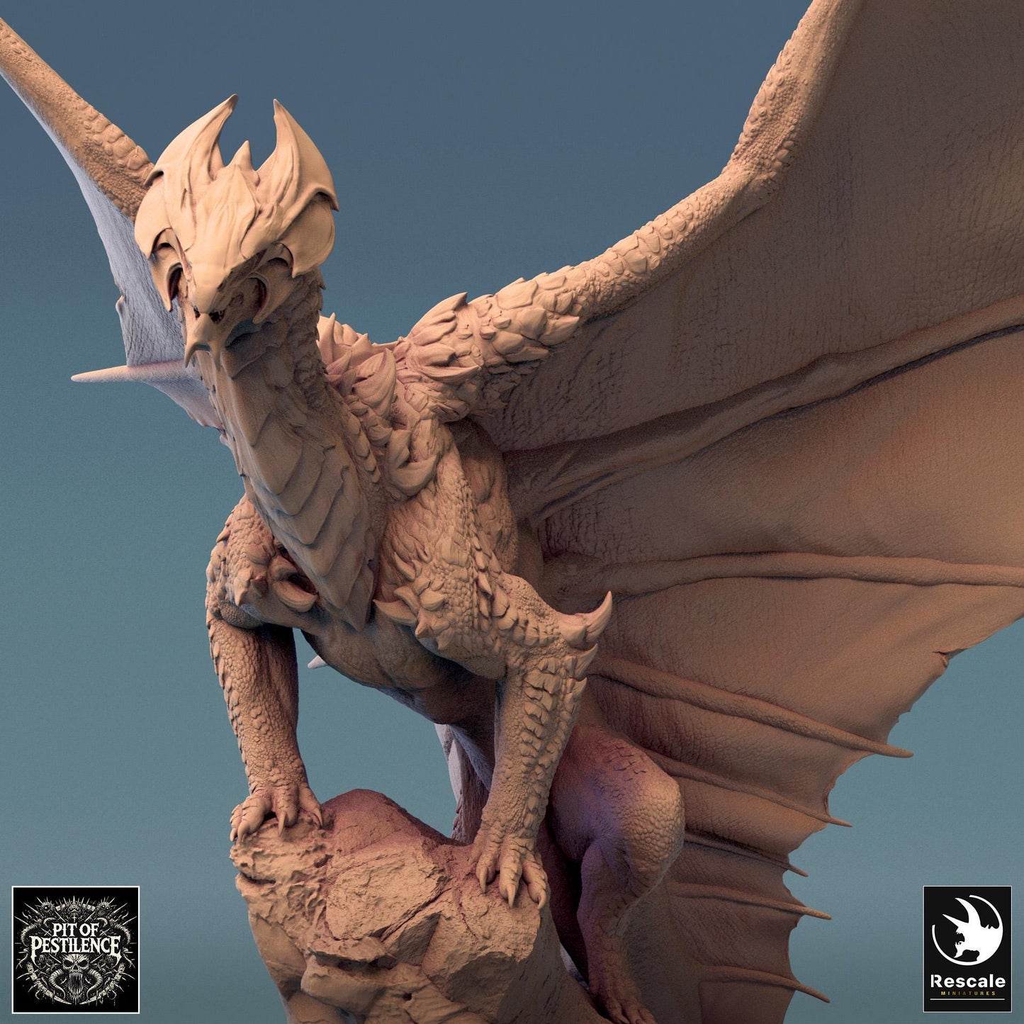 Brass Dragon, Perched, Rescale Miniatures | Dungeons and Dragons | Pathfinder | Table Top RPG | 3D Printed Model