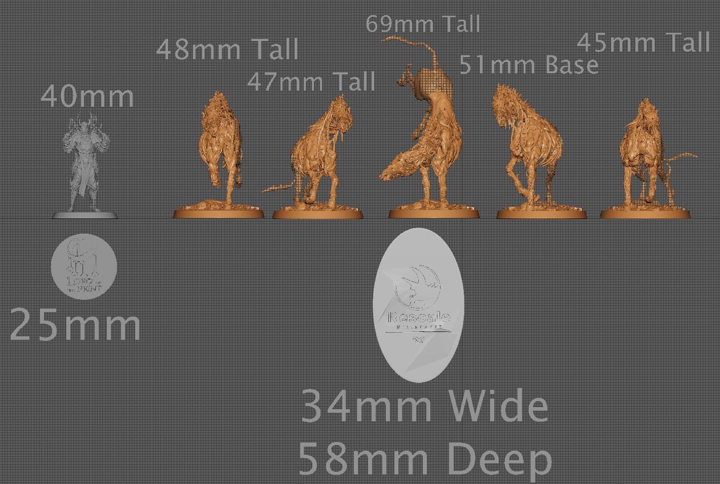 Wild Undead Horses, Pack 2, Rescale Miniatures | Dungeons and Dragons | Pathfinder | Table Top RPG | 3D Printed Model