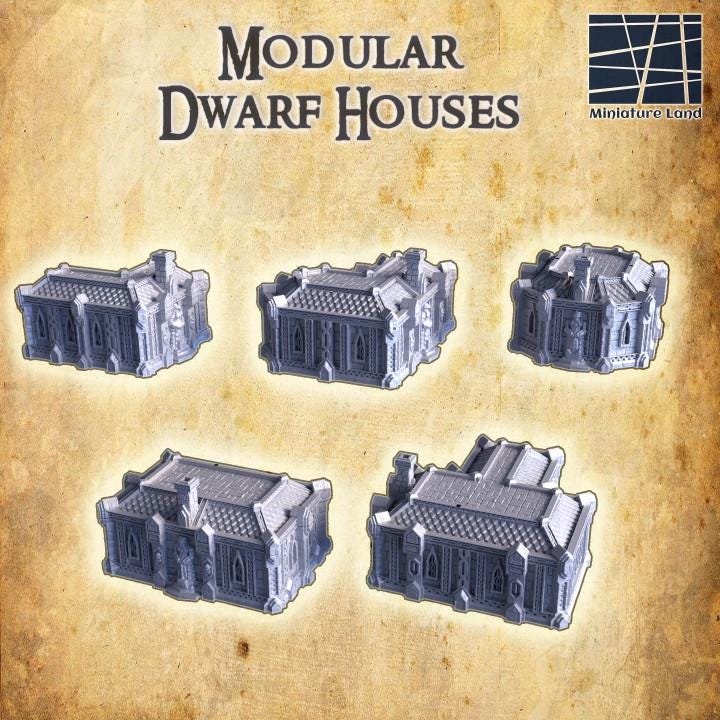 Modular Dwarf Homes, Miniature Land | Dungeons and Dragons | Pathfinder | Table Top RPG | 3D Printed Model