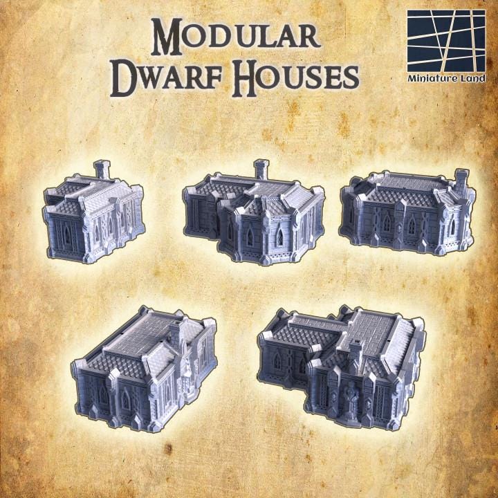 Modular Dwarf Homes, Miniature Land | Dungeons and Dragons | Pathfinder | Table Top RPG | 3D Printed Model