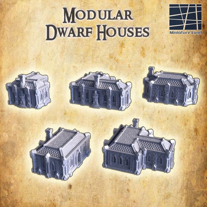 Modular Dwarf Homes, Miniature Land | Dungeons and Dragons | Pathfinder | Table Top RPG | 3D Printed Model