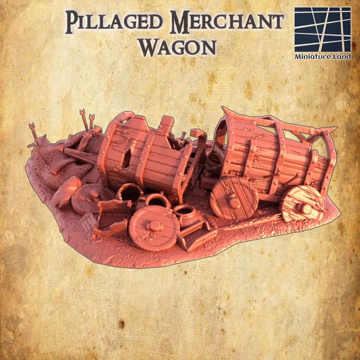 Pillaged Merchant Wagon, Miniature Land | Dungeons and Dragons | Pathfinder | Table Top RPG | 3D Printed Model