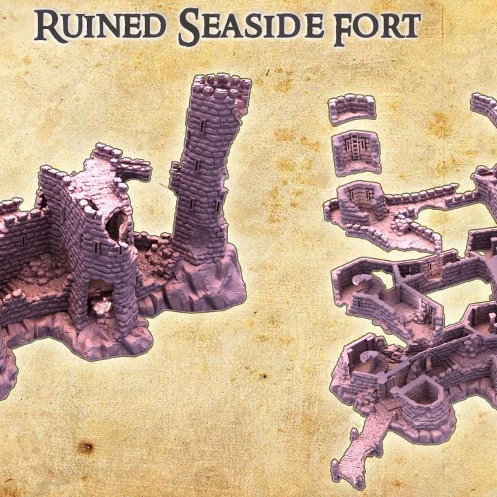 Ruined Seaside Fort, Miniature Land | Dungeons and Dragons | Pathfinder | Table Top RPG | 3D Printed Model