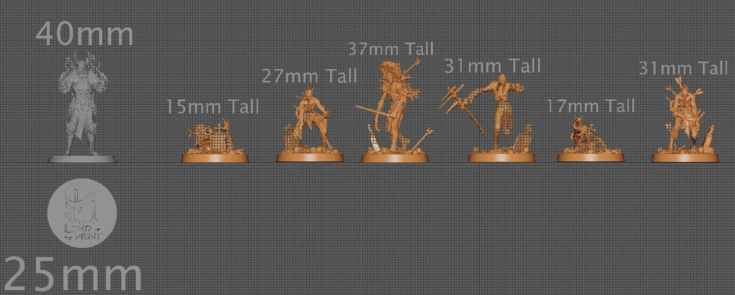 Zombies, Pack 4, Lord of the Print | Dungeons and Dragons | Pathfinder | Table Top RPG | 3D Printed Model