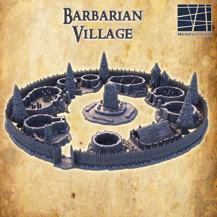 Barbarian Huts, Miniature Land | Dungeons and Dragons | Pathfinder | Table Top RPG | 3D Printed Model