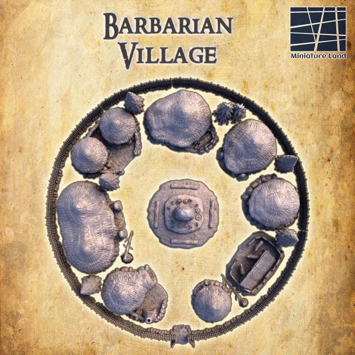 Barbarian Huts, Miniature Land | Dungeons and Dragons | Pathfinder | Table Top RPG | 3D Printed Model