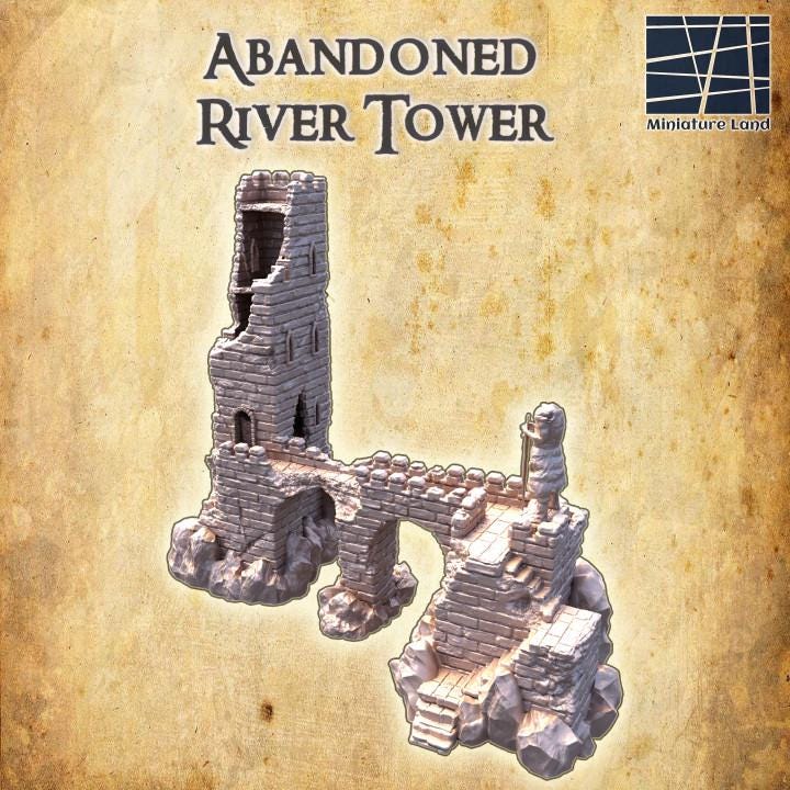 Abandoned River Tower, Miniature Land | Dungeons and Dragons | Pathfinder | Table Top RPG | 3D Printed Model