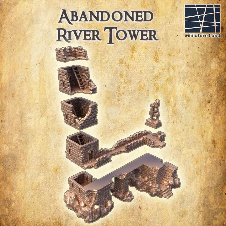 Abandoned River Tower, Miniature Land | Dungeons and Dragons | Pathfinder | Table Top RPG | 3D Printed Model