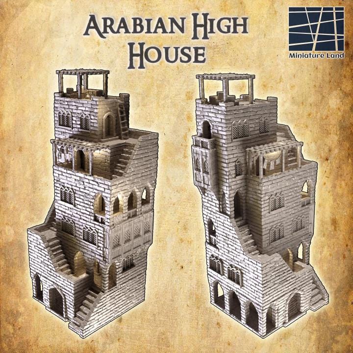 Arabian High House, Miniature Land | Dungeons and Dragons | Pathfinder | Table Top RPG | 3D Printed Model