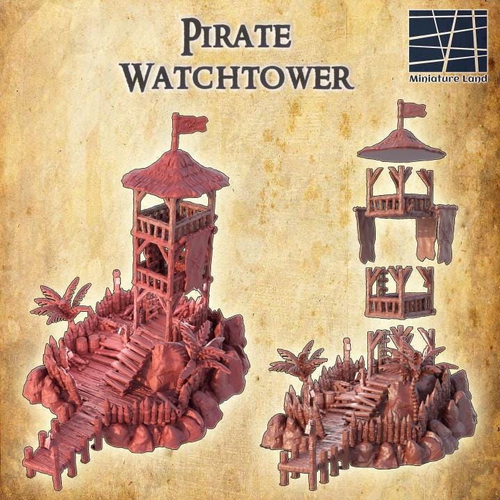 Pirate Watch Tower, Miniature Land | Dungeons and Dragons | Pathfinder | Table Top RPG | 3D Printed Model