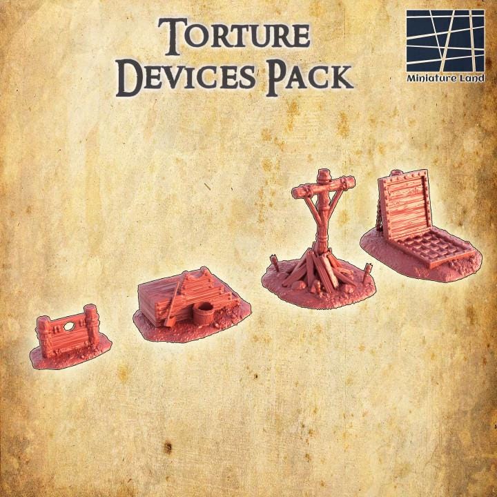 Torture Devices, Miniature Land | Dungeons and Dragons | Pathfinder | Table Top RPG | 3D Printed Model