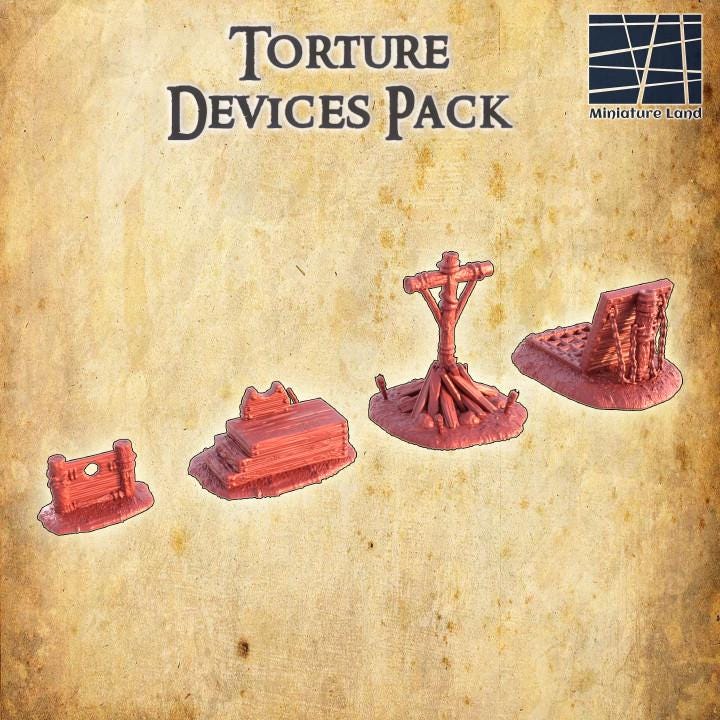 Torture Devices, Miniature Land | Dungeons and Dragons | Pathfinder | Table Top RPG | 3D Printed Model