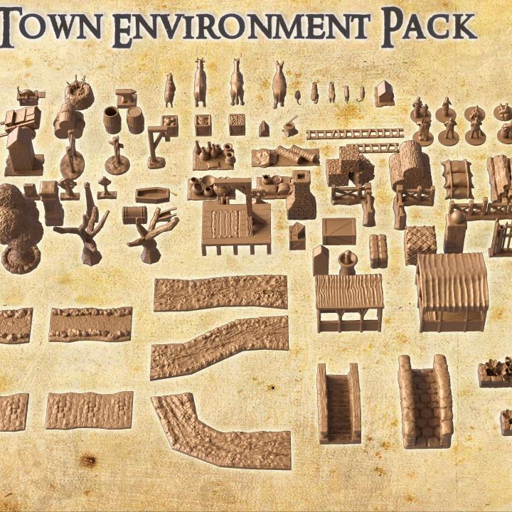 Town Environment Pack, Miniature Land | Dungeons and Dragons | Pathfinder | Table Top RPG | 3D Printed Model