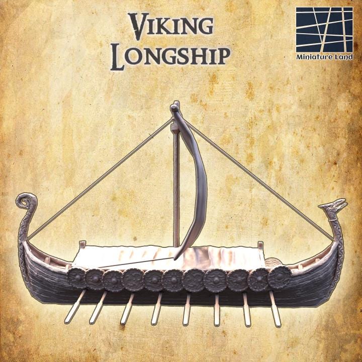 Viking Longship, Miniature Land | Dungeons and Dragons | Pathfinder | Table Top RPG | 3D Printed Model