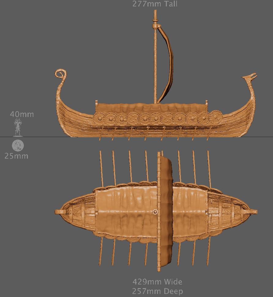 Viking Longship, Miniature Land | Dungeons and Dragons | Pathfinder | Table Top RPG | 3D Printed Model