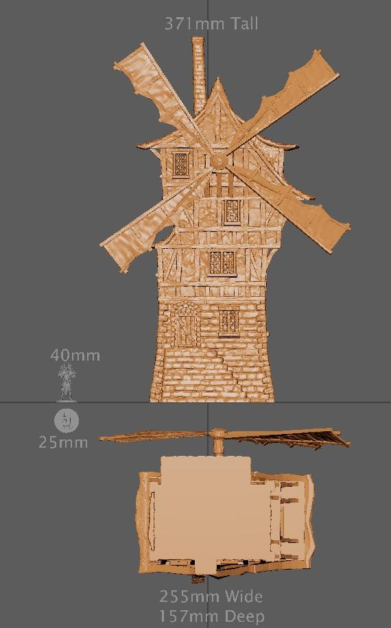 Windmill House, Miniature Land | Dungeons and Dragons | Pathfinder | Table Top RPG | 3D Printed Model