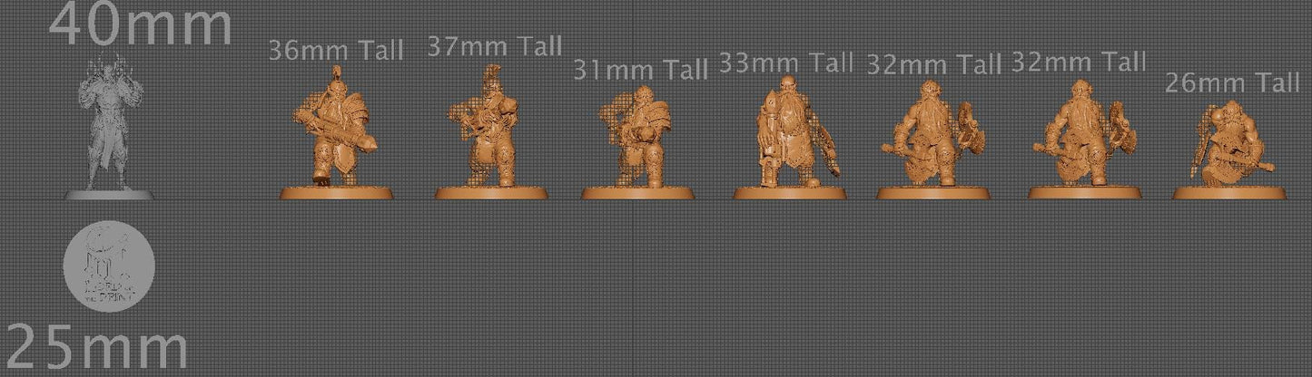 Dwarf Warriors, Pack 2, Lord of the Print | Dungeons and Dragons | Pathfinder | Table Top RPG | 3D Printed Model