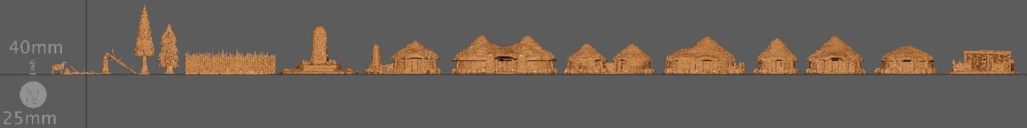 Barbarian Huts, Miniature Land | Dungeons and Dragons | Pathfinder | Table Top RPG | 3D Printed Model