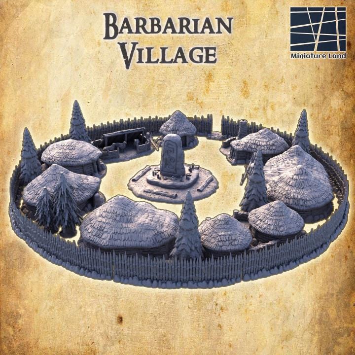 Barbarian Huts, Miniature Land | Dungeons and Dragons | Pathfinder | Table Top RPG | 3D Printed Model