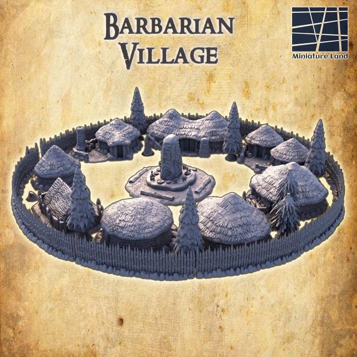Barbarian Huts, Miniature Land | Dungeons and Dragons | Pathfinder | Table Top RPG | 3D Printed Model