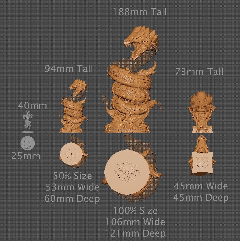 Gearworm Serpent, Bust Option, Witchsong Miniatures | Dungeons and Dragons | Pathfinder | Table Top RPG | 3D Printed Model
