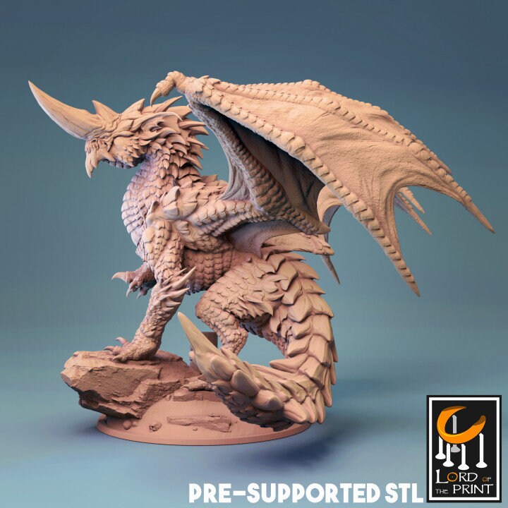 Blue Dragon, Burrowing Dragon, Lord of the Print | Dungeons and Dragons | Pathfinder | Table Top RPG | 3D Printed Model