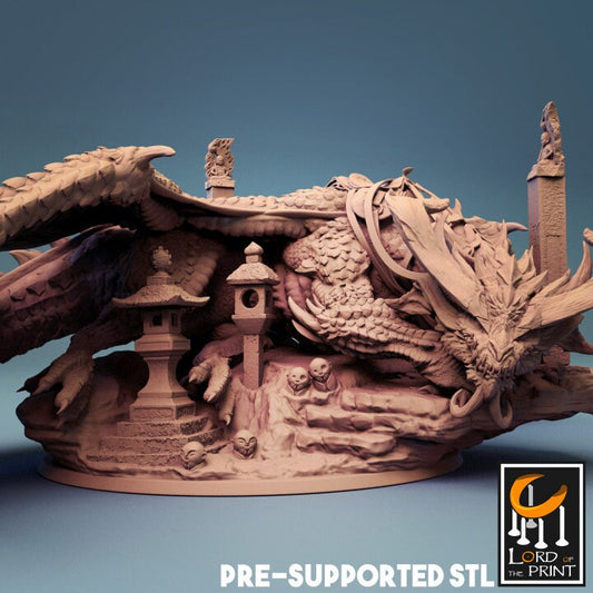 Sleeping Dragon, Gold Dragon, Lord of the Print | Dungeons and Dragons | Pathfinder | Table Top RPG | 3D Printed Model