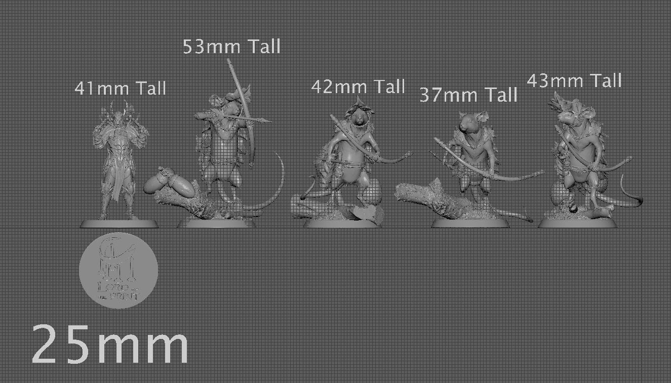 Archer Adventurer Mice! Archduke Mousin, Lord of the Print | Dungeons and Dragons | Pathfinder | Table Top RPG | 3D Printed Model