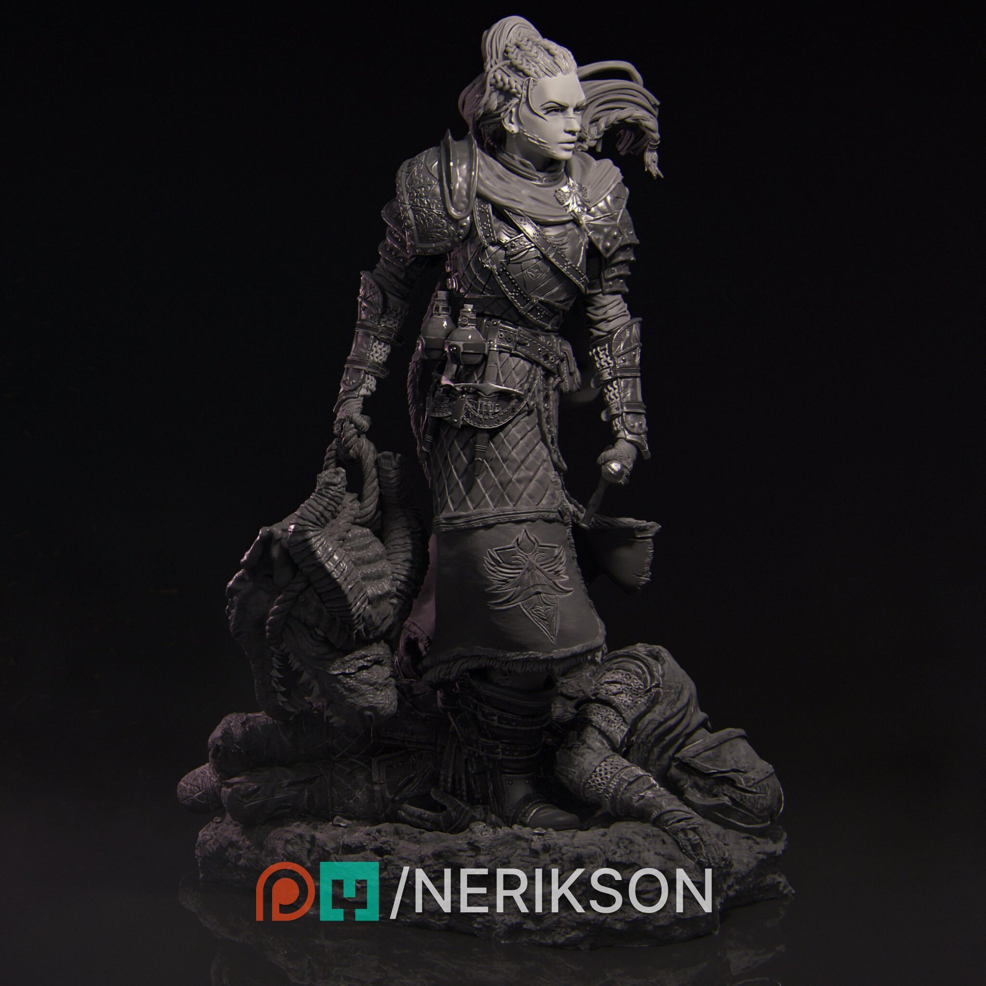 Kalia the Monster Huntress, Powerful NPC, Ernest Nemirovsky | Dungeons and Dragons | Pathfinder | Table Top RPG | 3D Printed Model