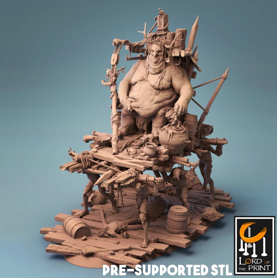 Ogdurg the Goblin King on Palaquin, Lord of the Print | Dungeons and Dragons | Pathfinder | Table Top RPG | 3D Printed Model