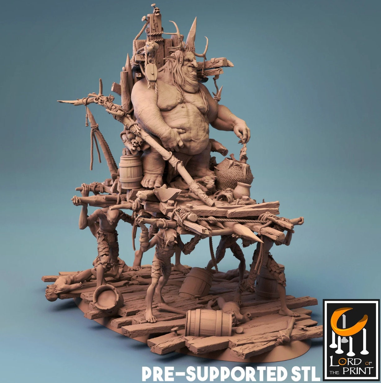 Ogdurg the Goblin King on Palaquin, Lord of the Print | Dungeons and Dragons | Pathfinder | Table Top RPG | 3D Printed Model