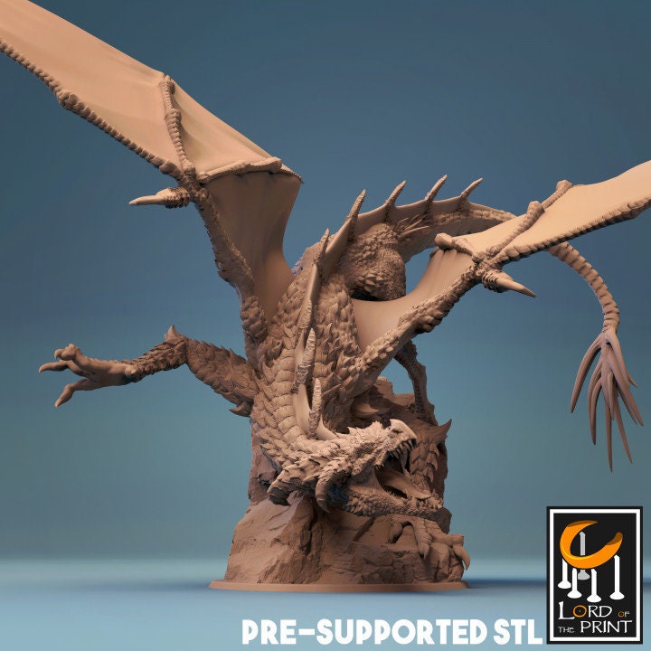 Young Black Dragon, The Skull Dragon, Lord of the Print | Dungeons and Dragons | Pathfinder | Table Top RPG | 3D Printed Model