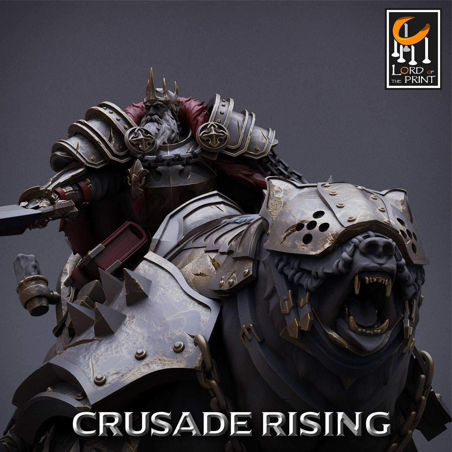 Crusader King on War Bear, Lord of the Print | Dungeons and Dragons | Pathfinder | Table Top RPG | 3D Printed Model