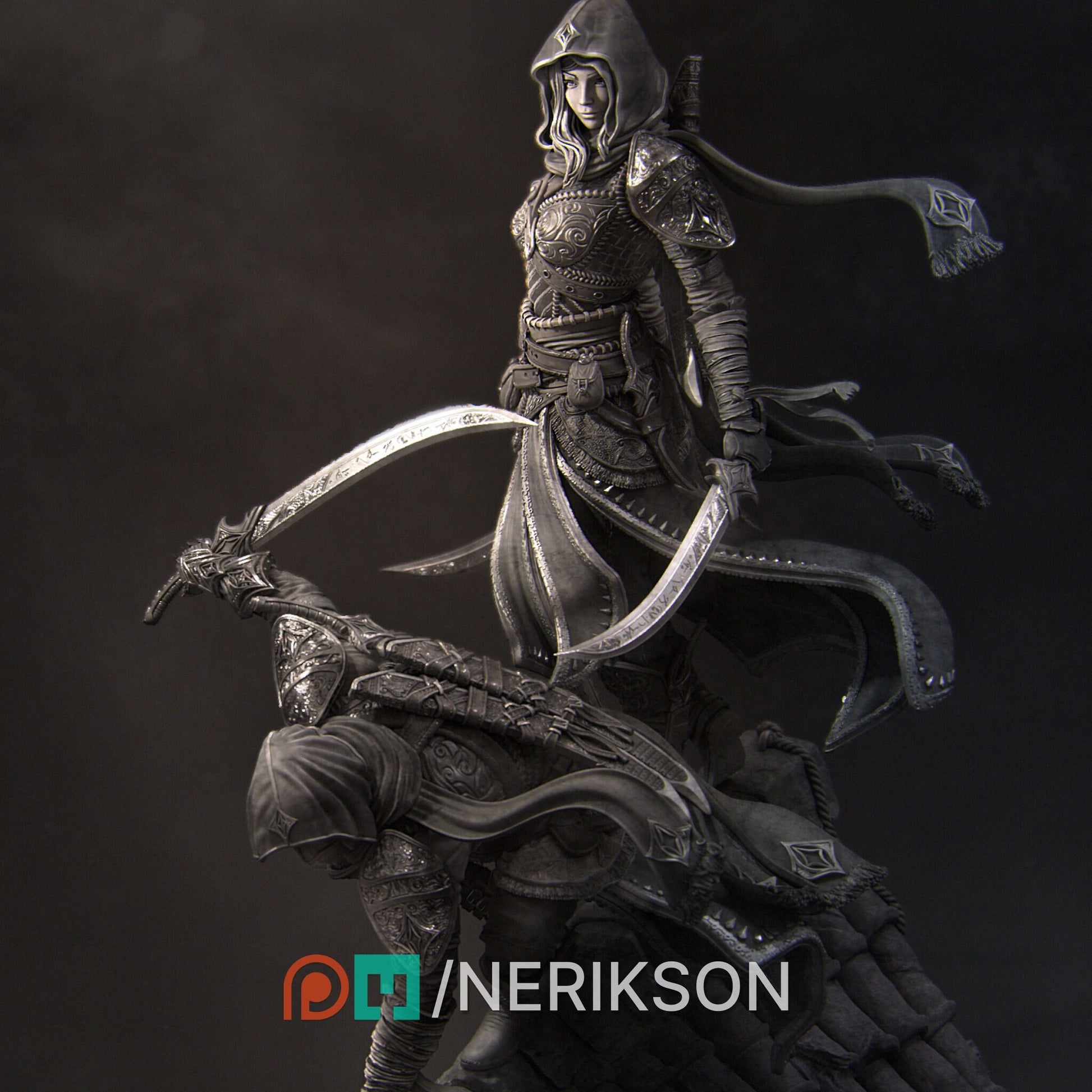 Artemesia and Nasir Statue, Assassin, Ernest Nemirovsky| Dungeons and Dragons | Pathfinder | Table Top RPG | 3D Printed Model