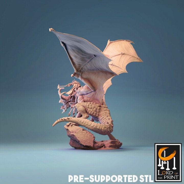 Fafnir Mounted, Lord of the Print | Dungeons and Dragons | Pathfinder | Table Top RPG | 3D Printed Model