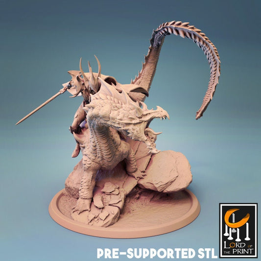 Mounted Brine Drake, Lord of the Print | Dungeons and Dragons | Pathfinder | Table Top RPG | 3D Printed Model