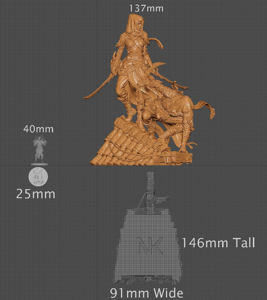 Artemesia and Nasir Statue, Assassin, Ernest Nemirovsky| Dungeons and Dragons | Pathfinder | Table Top RPG | 3D Printed Model