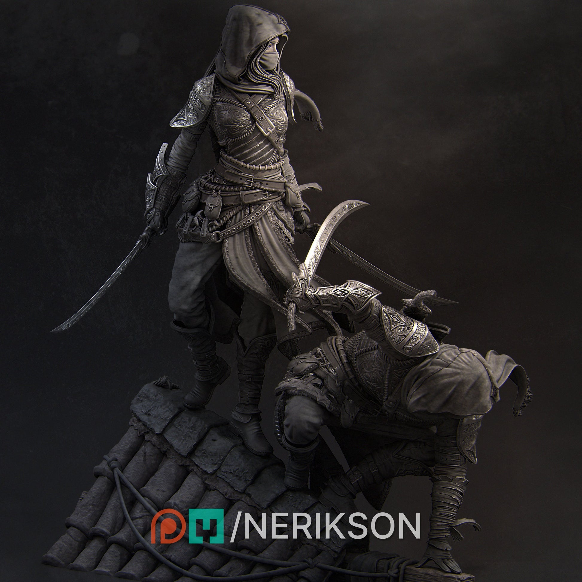 Artemesia and Nasir Statue, Assassin, Ernest Nemirovsky| Dungeons and Dragons | Pathfinder | Table Top RPG | 3D Printed Model