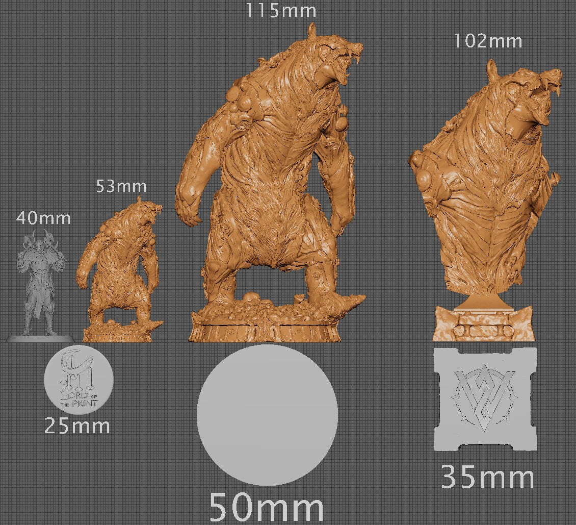 Akros the Dread Bear, Witchsong Miniatures | Dungeons and Dragons | Pathfinder | Table Top RPG | 3D Printed Model