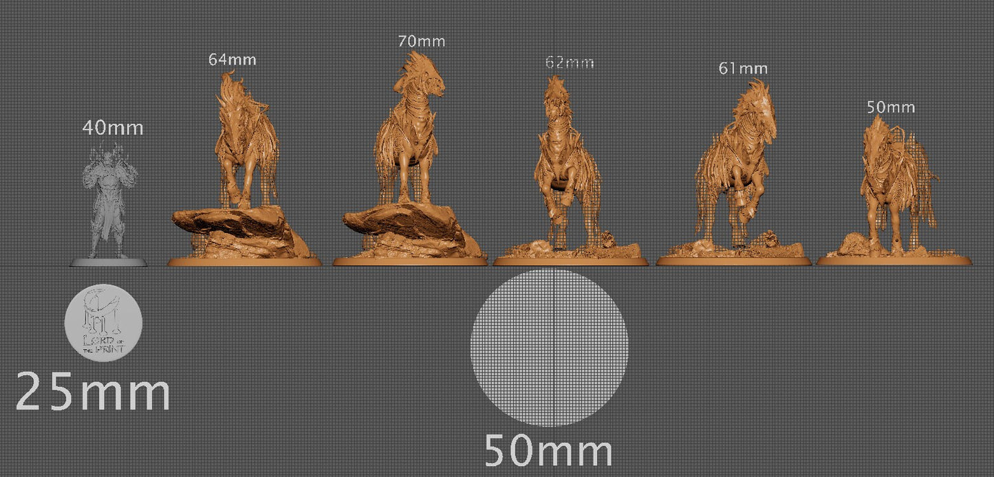 Corrupted Horses, 5 poses, P1, Darkness Corrupts, Lord of the Print | Dungeons and Dragons | Pathfinder | Table Top RPG | 3D Printed Model